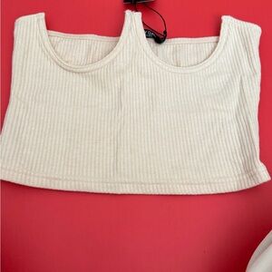 Cream Ribbed Crop Top buster